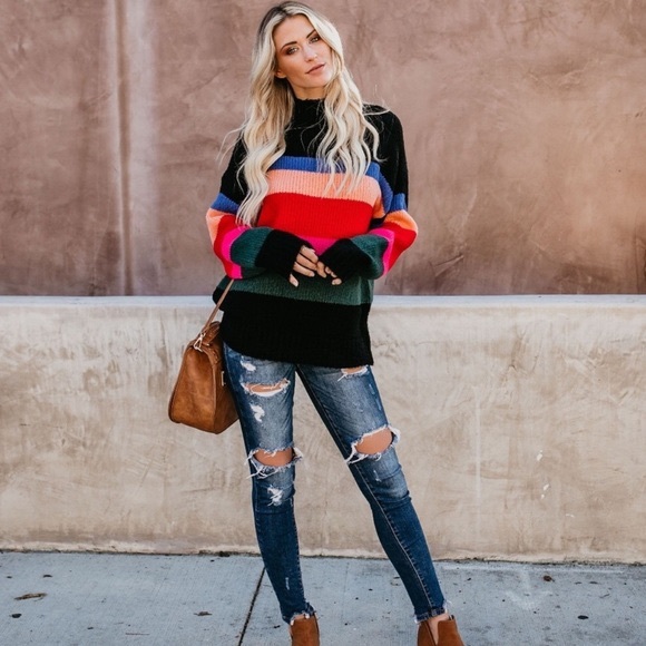 Vici Sweaters - VICI Zelda Striped Knit Sweater